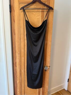 Parisian Black Satin Cowl Neck Maxi Dress size 6 TALL Formal